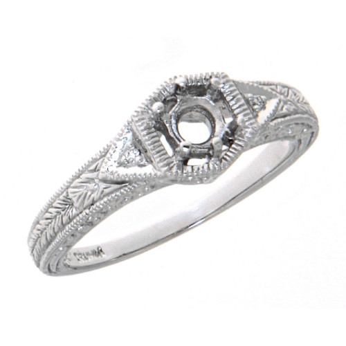14kt White Gold Semi Mount for 4.5 Stone Filigree Ring w/ 2 Diamonds 14kt White Gold Semi Mount for 4.5 Stone Filigree Ring w/ 2 Diamonds