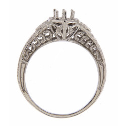 14kt White Gold Semi Mount for 4.5 Stone Filigree Ring w/ 2 Diamonds