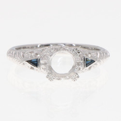 14kt White Gold Semi Mount Ring for 6 Round Stone with Sapphire Accents