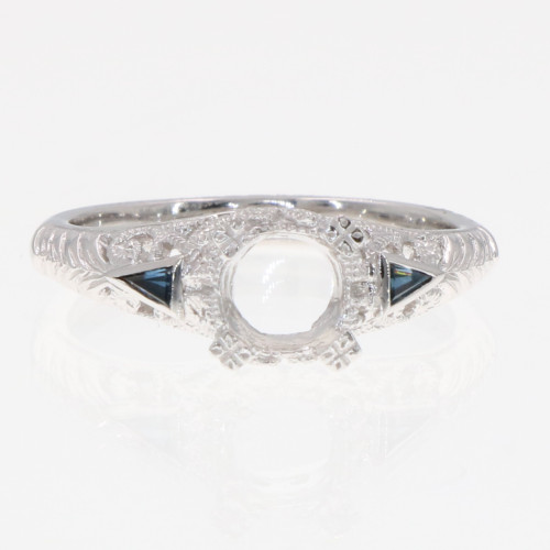 14kt White Gold Semi Mount Ring for 6 Round Stone with Sapphire Accents 14kt White Gold Semi Mount Ring for 6 Round Stone with Sapphire Accents