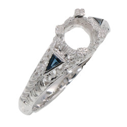 14kt White Gold Semi Mount Ring for 6 Round Stone with Sapphire Accents
