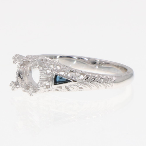 14kt White Gold Semi Mount Ring for 6 Round Stone with Sapphire Accents 14kt White Gold Semi Mount Ring for 6 Round Stone with Sapphire Accents