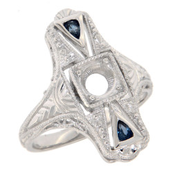 14kt White Gold Semi Mount 5 Art Deco Sapphire Filigree Ring