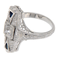 14kt White Gold Semi Mount 5 Art Deco Sapphire Filigree Ring